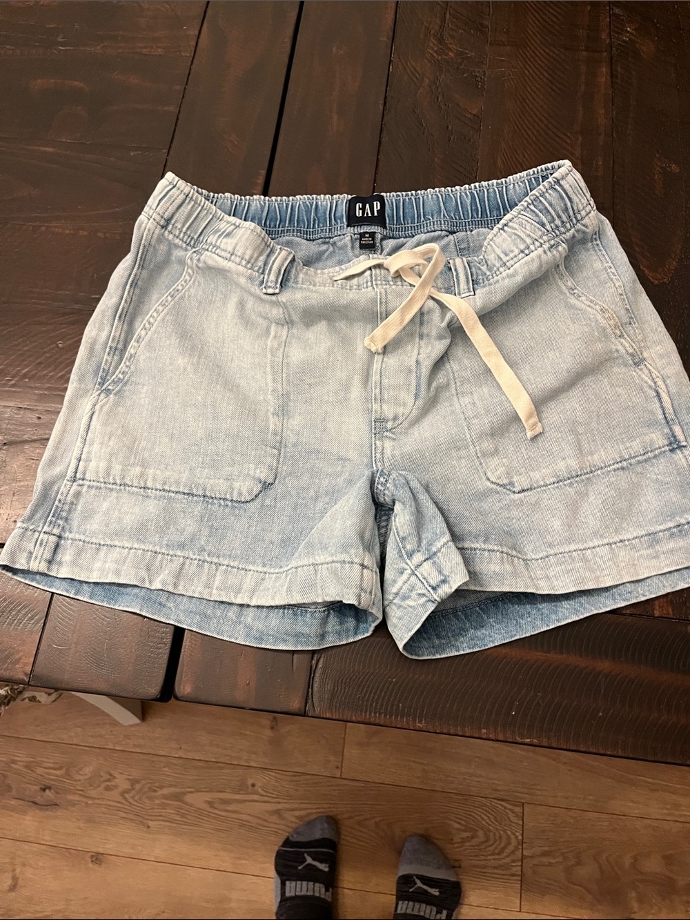 GAP Light Wash Denim Pull-On Shorts with Drawstring